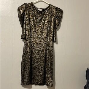 New vintage 2000s guess metallic leopard mini dress with sleeves and cut out bac